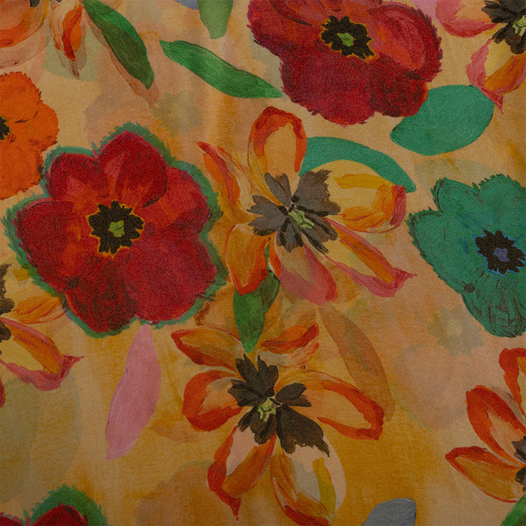 Yellow Multicolour Floral Printed Tissue Fabric