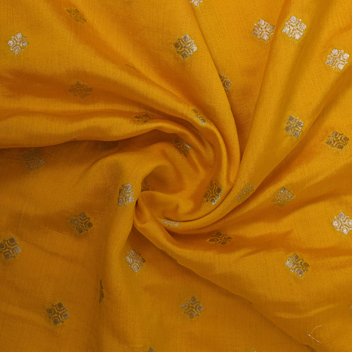 Corn Gold Zari Butti Self Weave Jamawar Silk Fabric