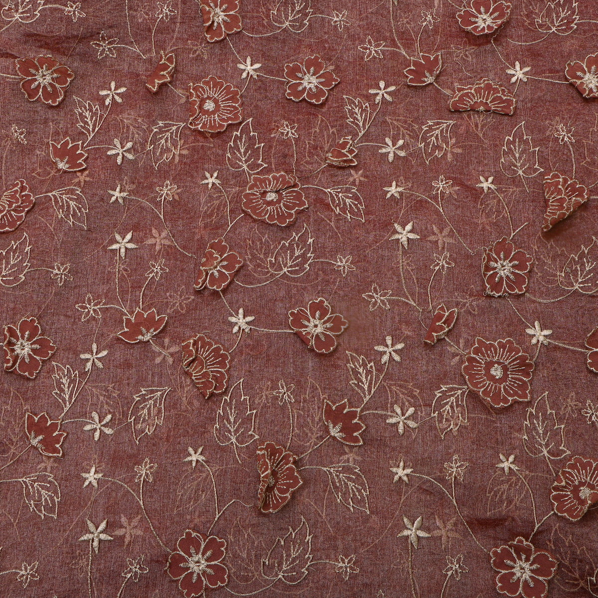 Brown Tissue Fabric With Gold Appliqué Jaal