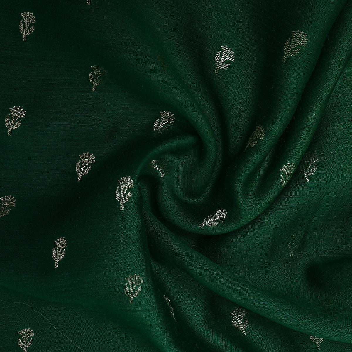 Forest Silver Zari Floral Butti Self Weave Jamawar Silk Fabric
