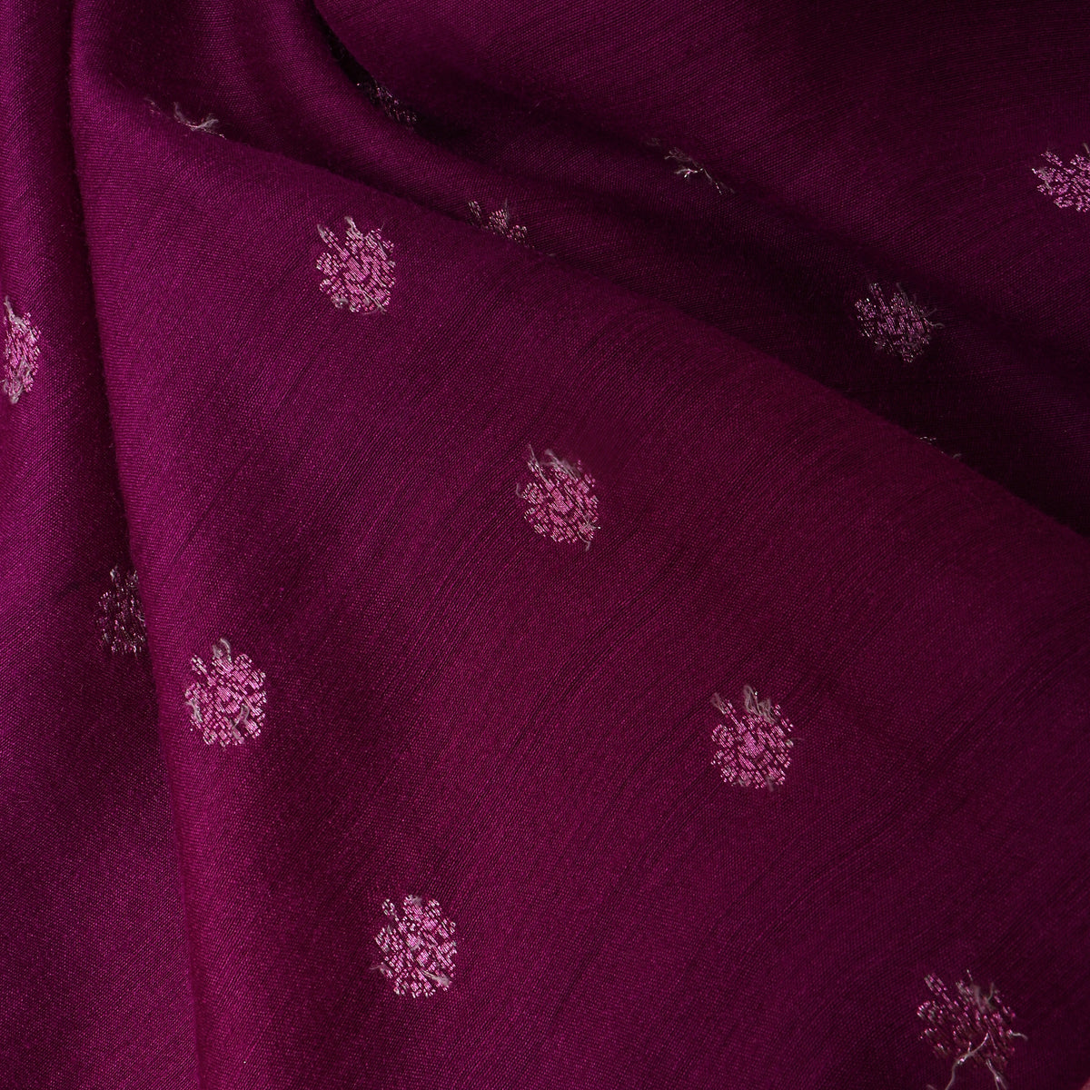 Aubergine Floral Butti Self Weave Jamawar Silk Fabric