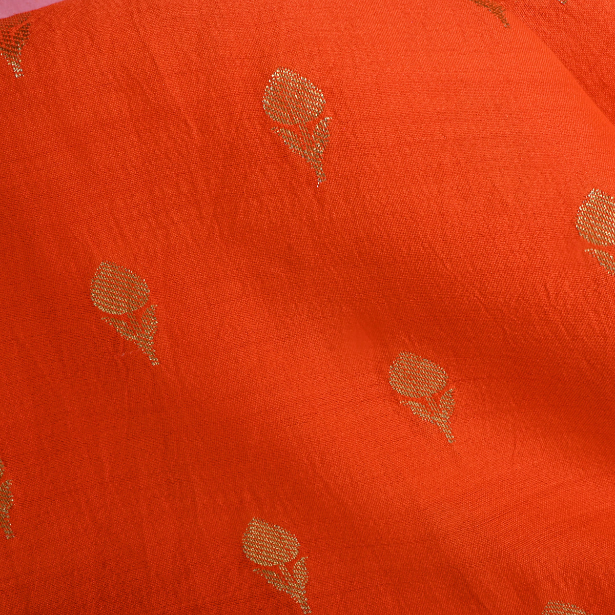 Persimmon Gold Zari Bud Butti Self Weave Jamawar Silk Fabric