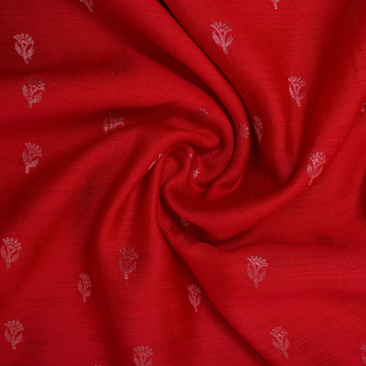 Ruby Silver Zari Floral Butti Self Weave Jamawar Silk Fabric