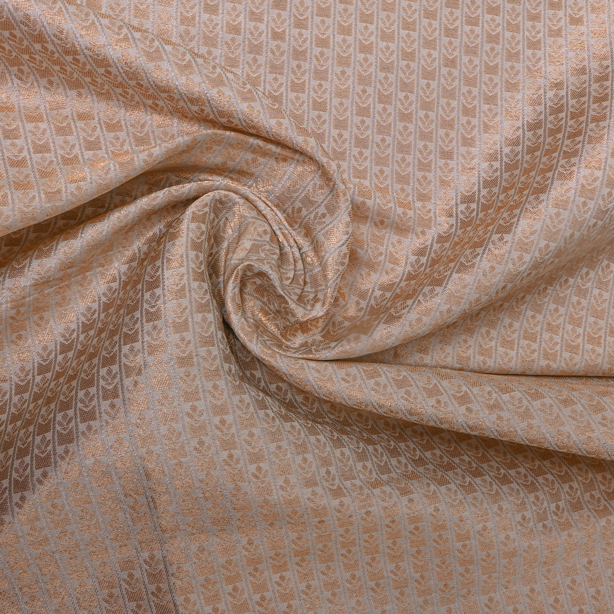 Ivory Gold Zari Butti Stripe Jamawar Silk Fabric