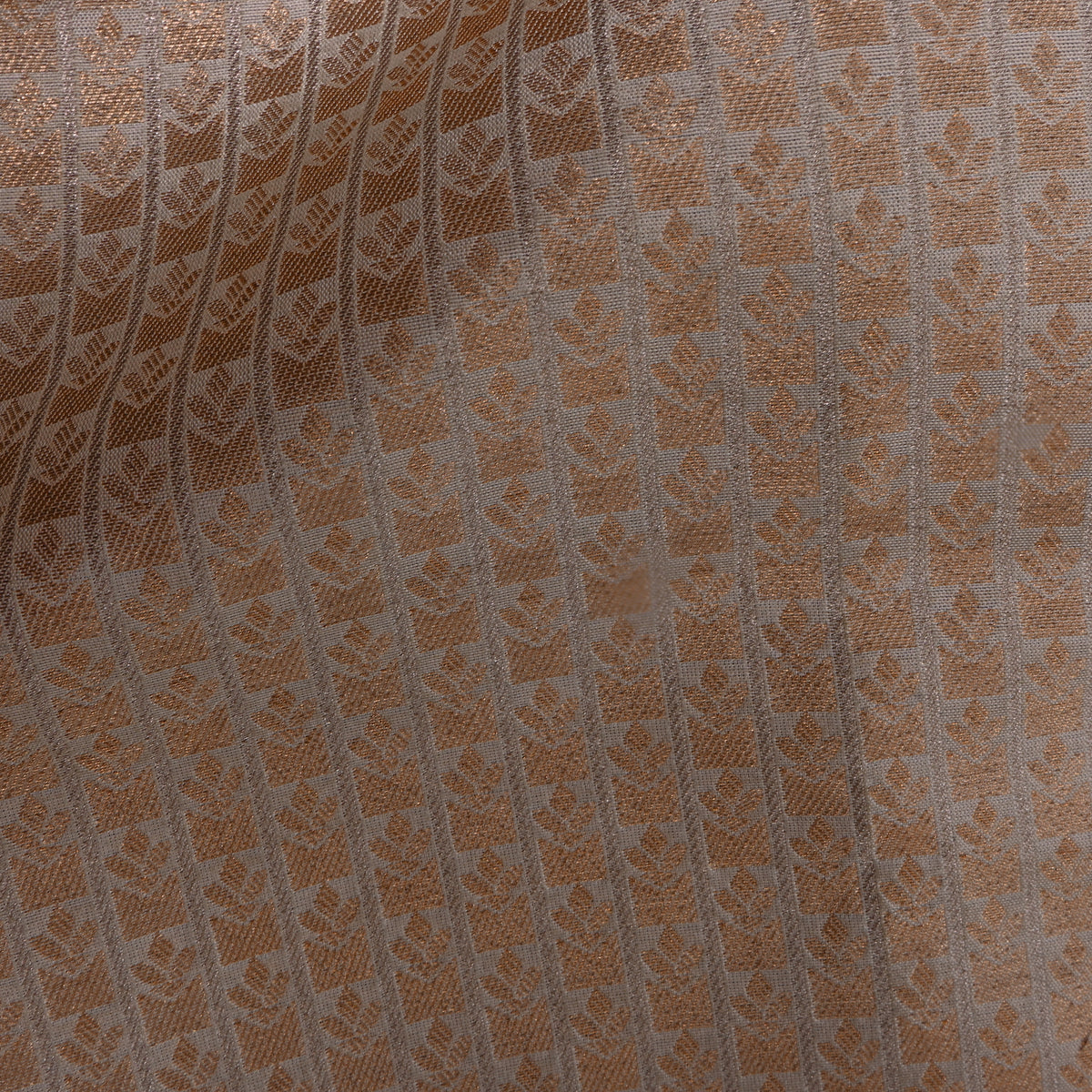 Ivory Gold Zari Butti Stripe Jamawar Silk Fabric