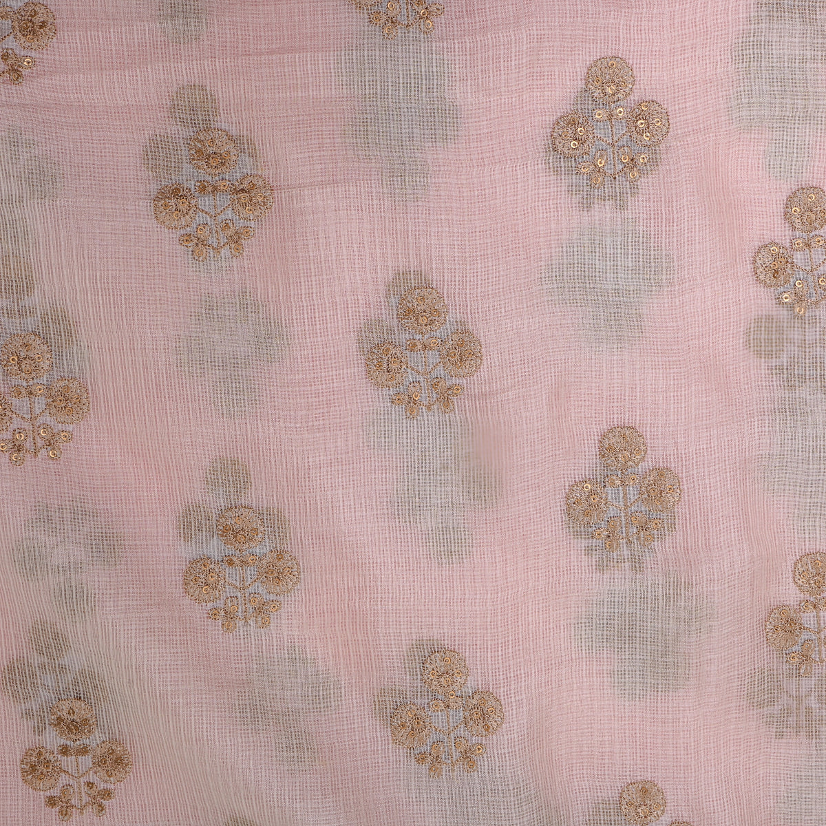 White Gold Sequin Butti Kota Doria Fabric