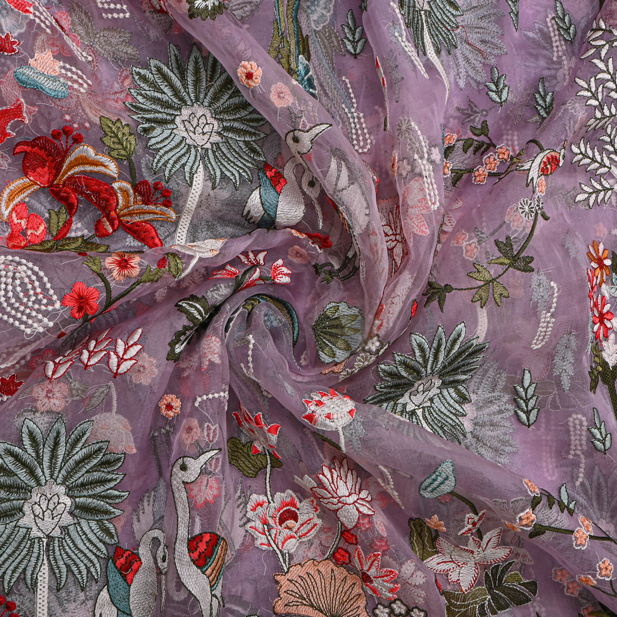 Lavender Thread Work Embroidery Organza Fabric