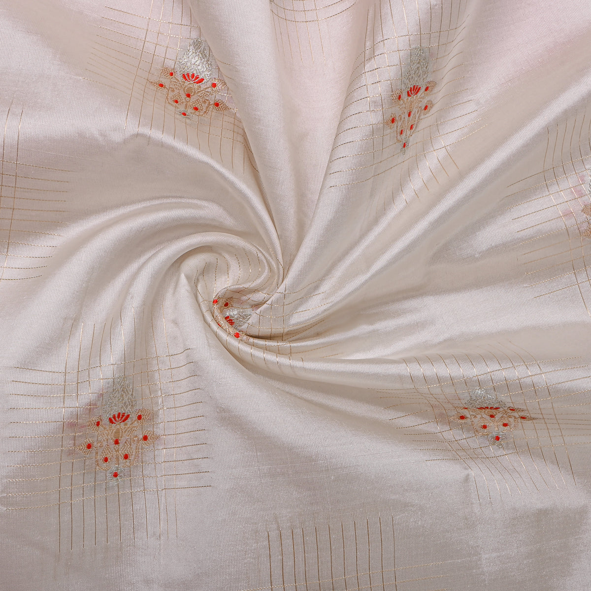 Ivory Jamawar Silk With Zari Checks And Red Silver Butti