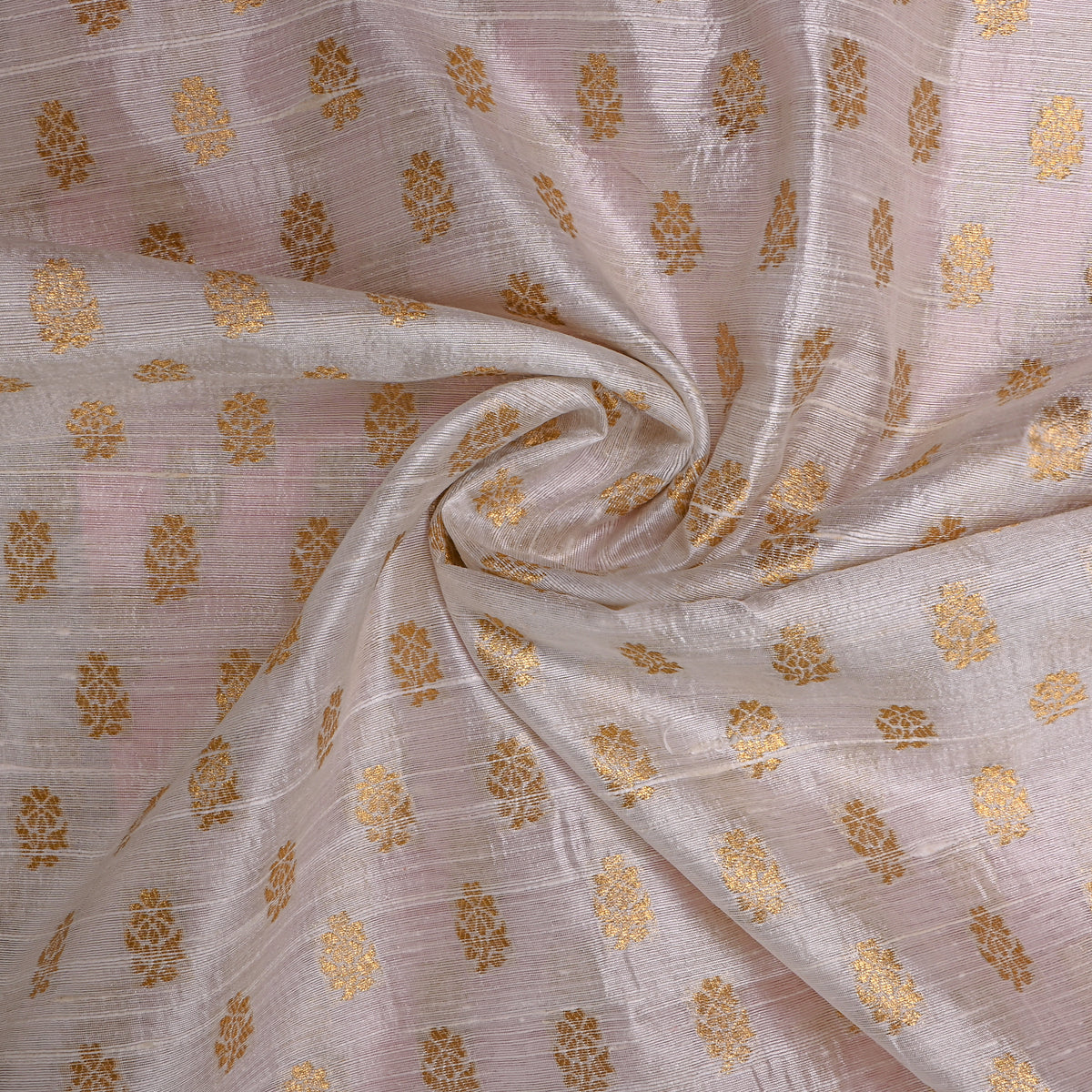 Ecru Gold Zari Butti Self Weave Jamawar Silk Fabric