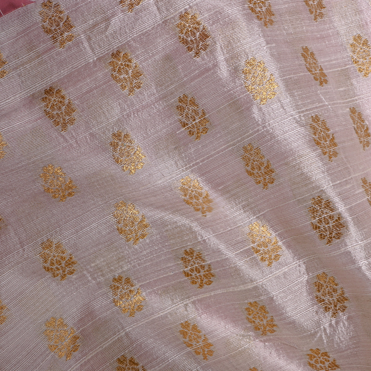 Ecru Gold Zari Butti Self Weave Jamawar Silk Fabric