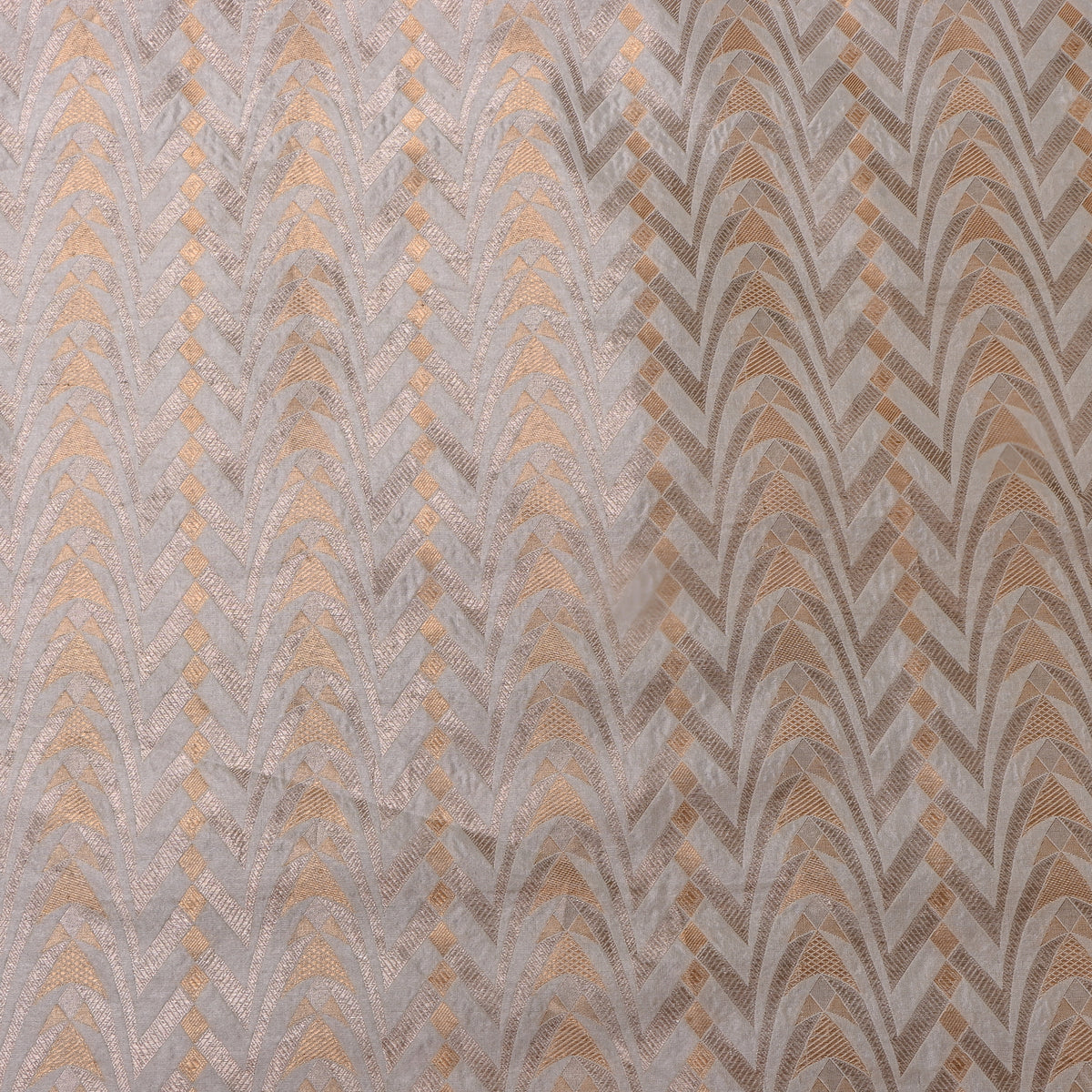 Pearl White Gold Zari Geometric Arch Jamawar Silk Fabric