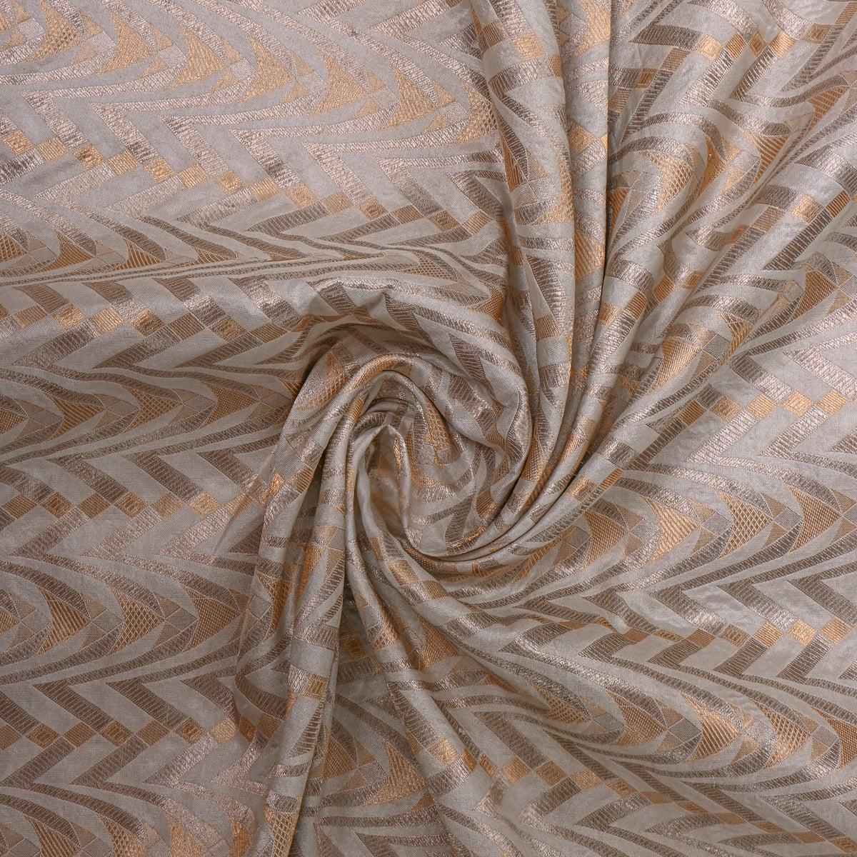 Pearl White Gold Zari Geometric Arch Jamawar Silk Fabric