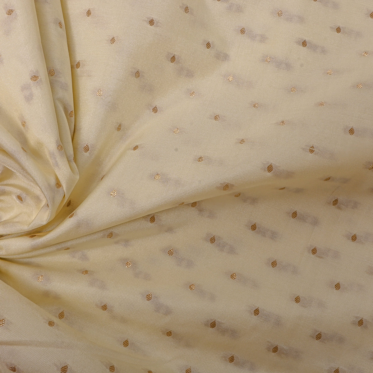 Cream Gold Zari Butti Self Weave Jamawar Tussar Fabric
