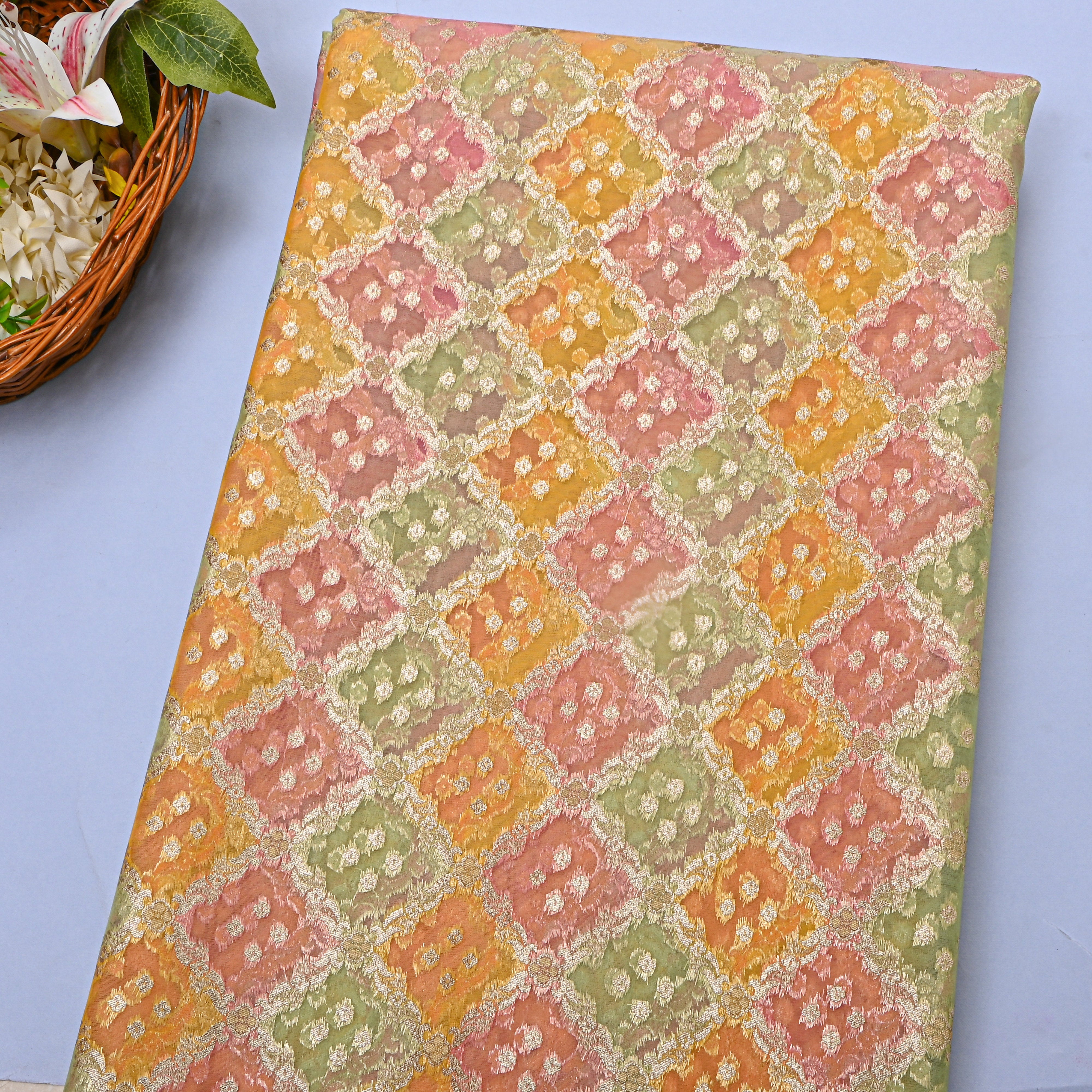 Multicolour Gota Patti Embroidery Organza Fabric