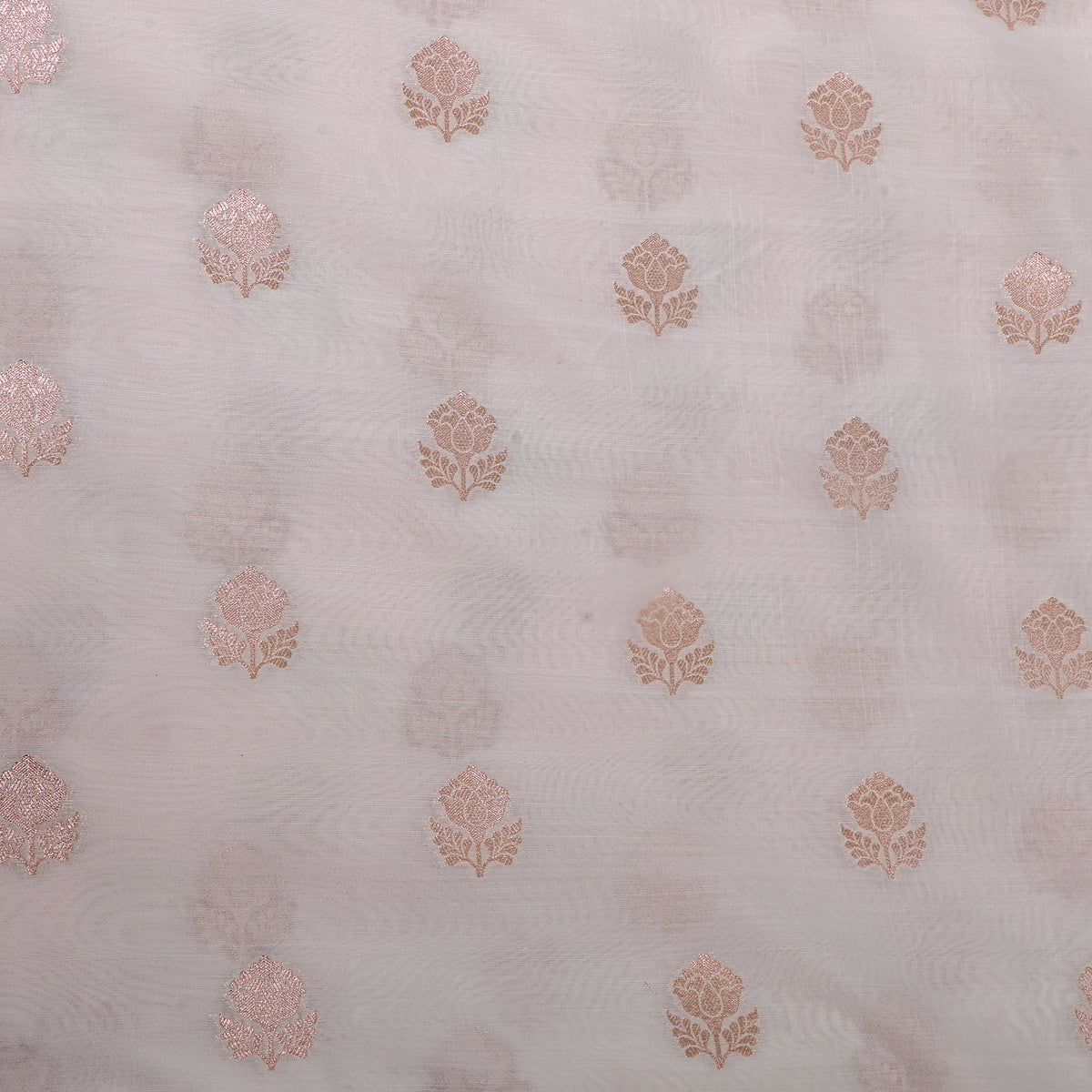 Ivory White Gold Zari Rose Butti Jamawar Silk Fabric