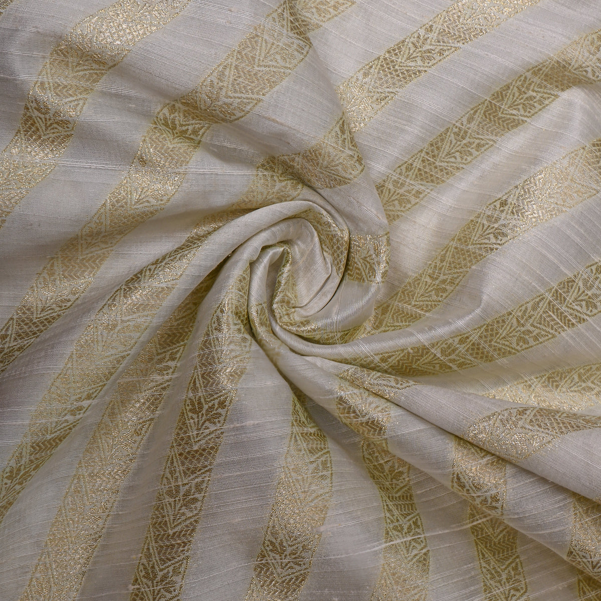 Pearl Cream Gold Zari Diagonal Stripe Jamawar Silk Fabric