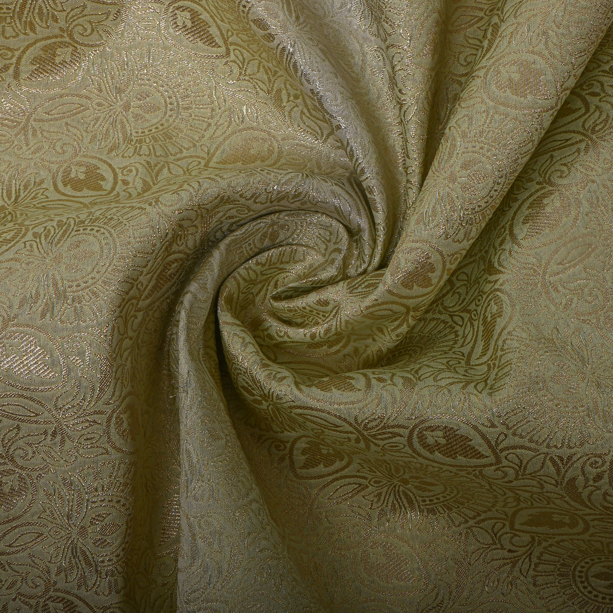 Antique Gold Floral Self Weave Jamawar Silk Fabric