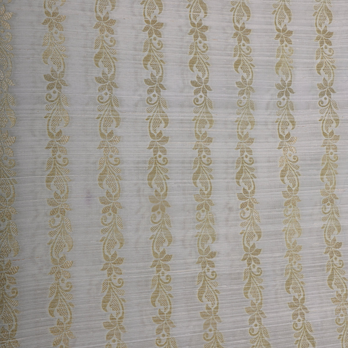 Linen White Gold Zari Vine Stripe Jamawar Silk Fabric