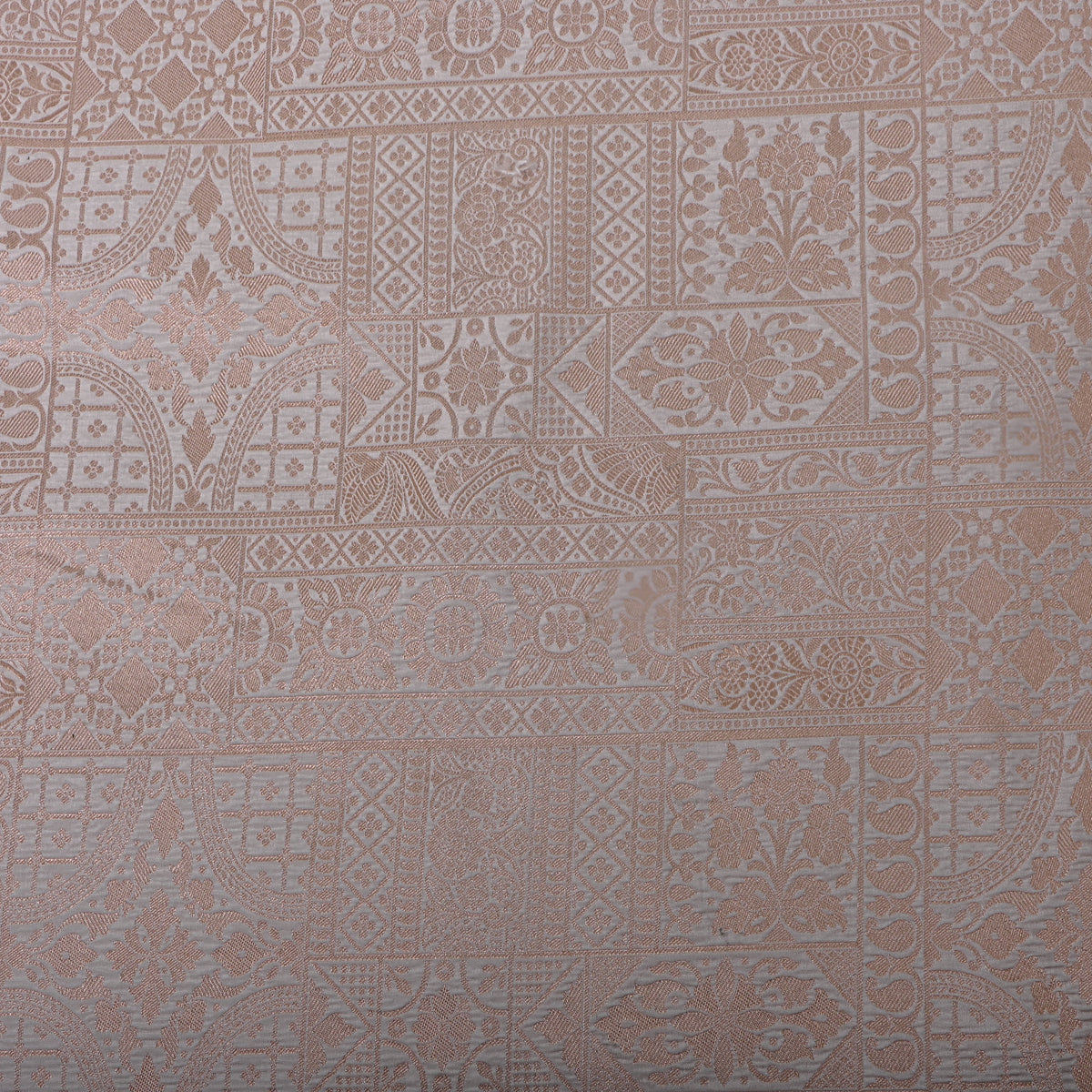 Ivory Gold Zari Patchwork Weave Jamawar Silk Fabric