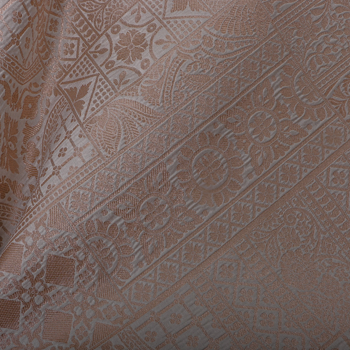 Ivory Gold Zari Patchwork Weave Jamawar Silk Fabric