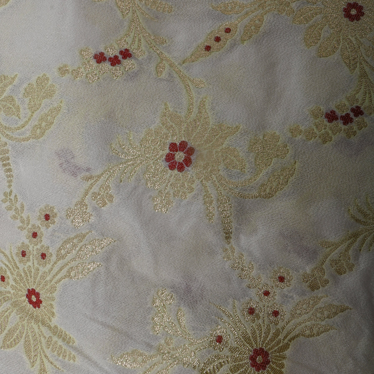 Soft White Gold Zari Floral Jamawar Organza Fabric