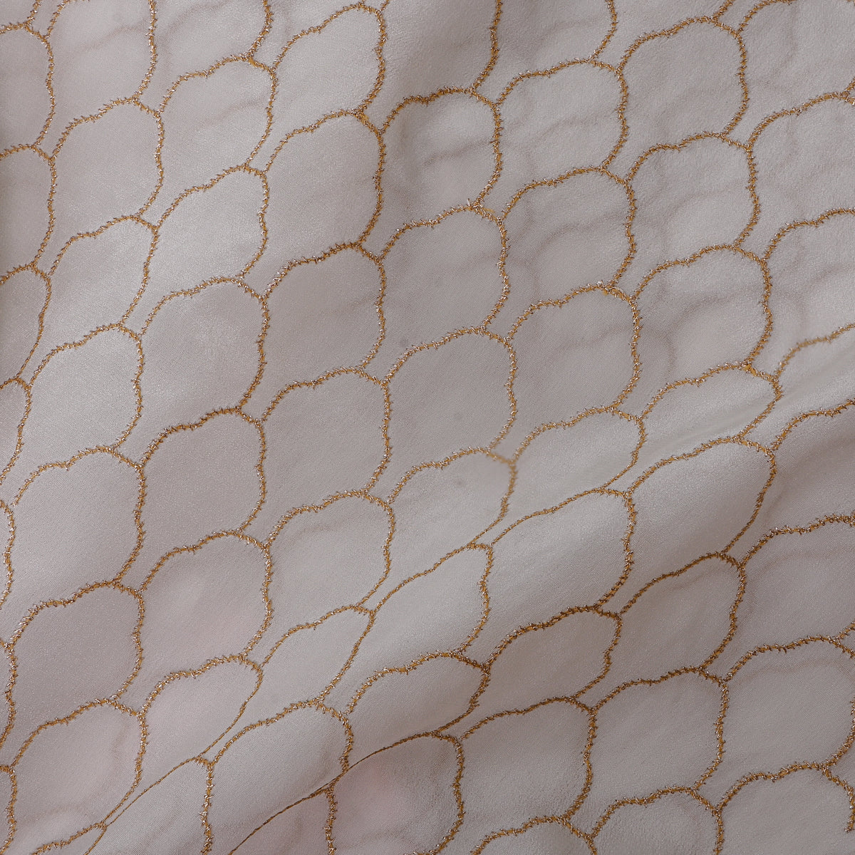 Moonstone White Gold Zari Scallop Embroidery Crepe Fabric