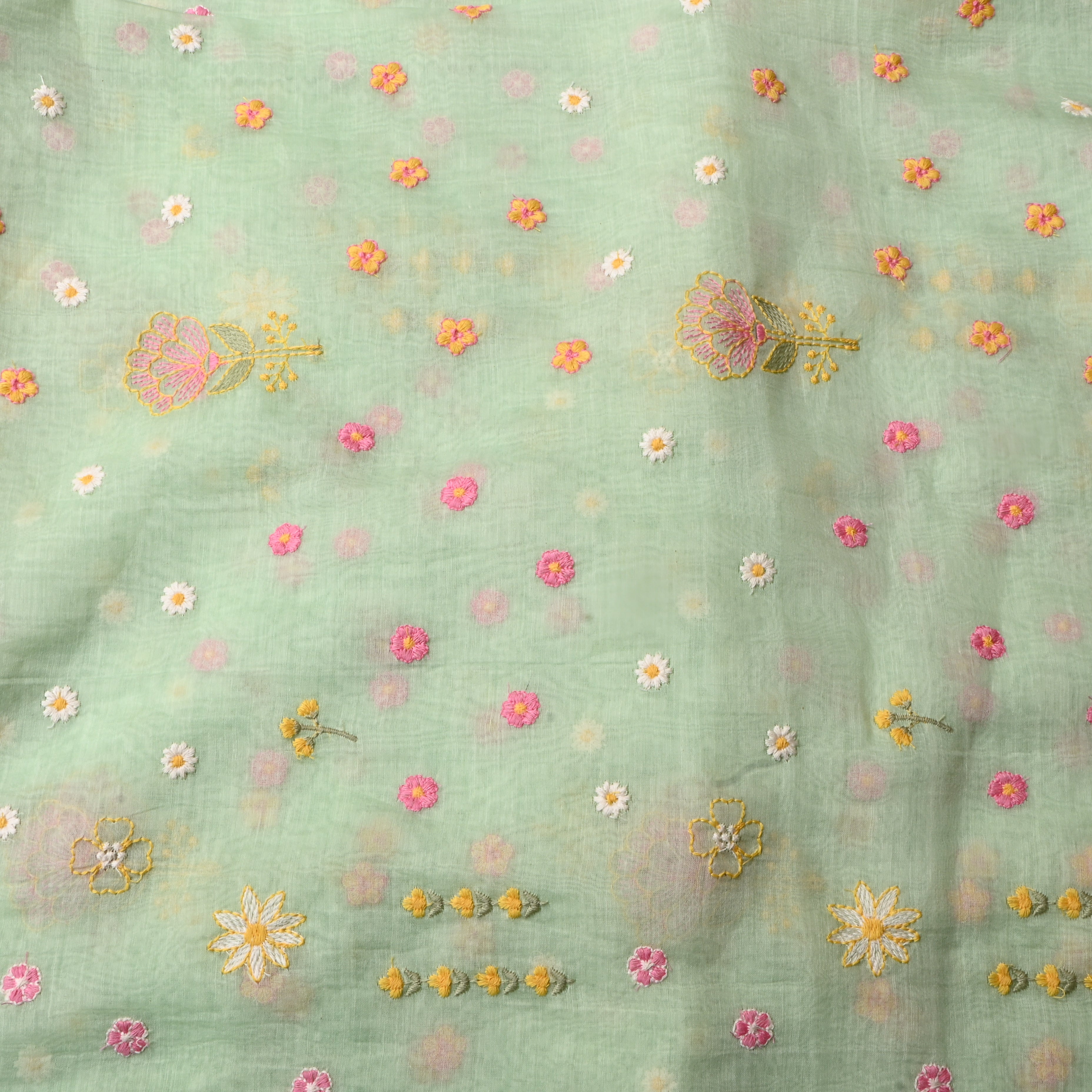 Light Mint Green Floral Chanderi Fabric