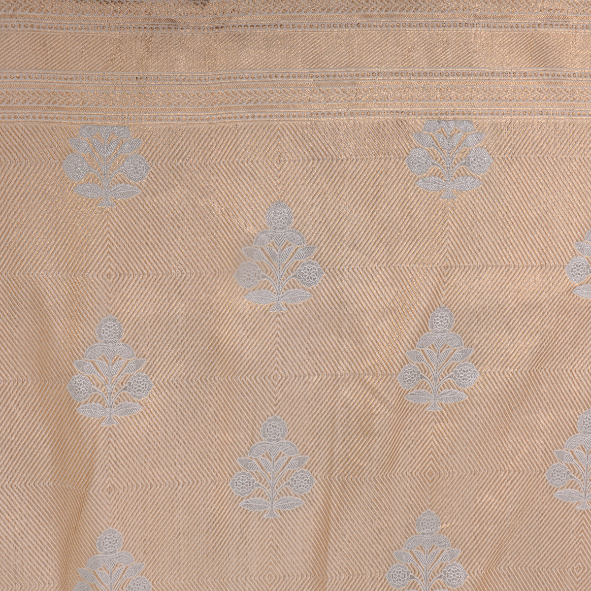 Sandal Gold Dual Tone Zari Butti Jamawar Silk Fabric