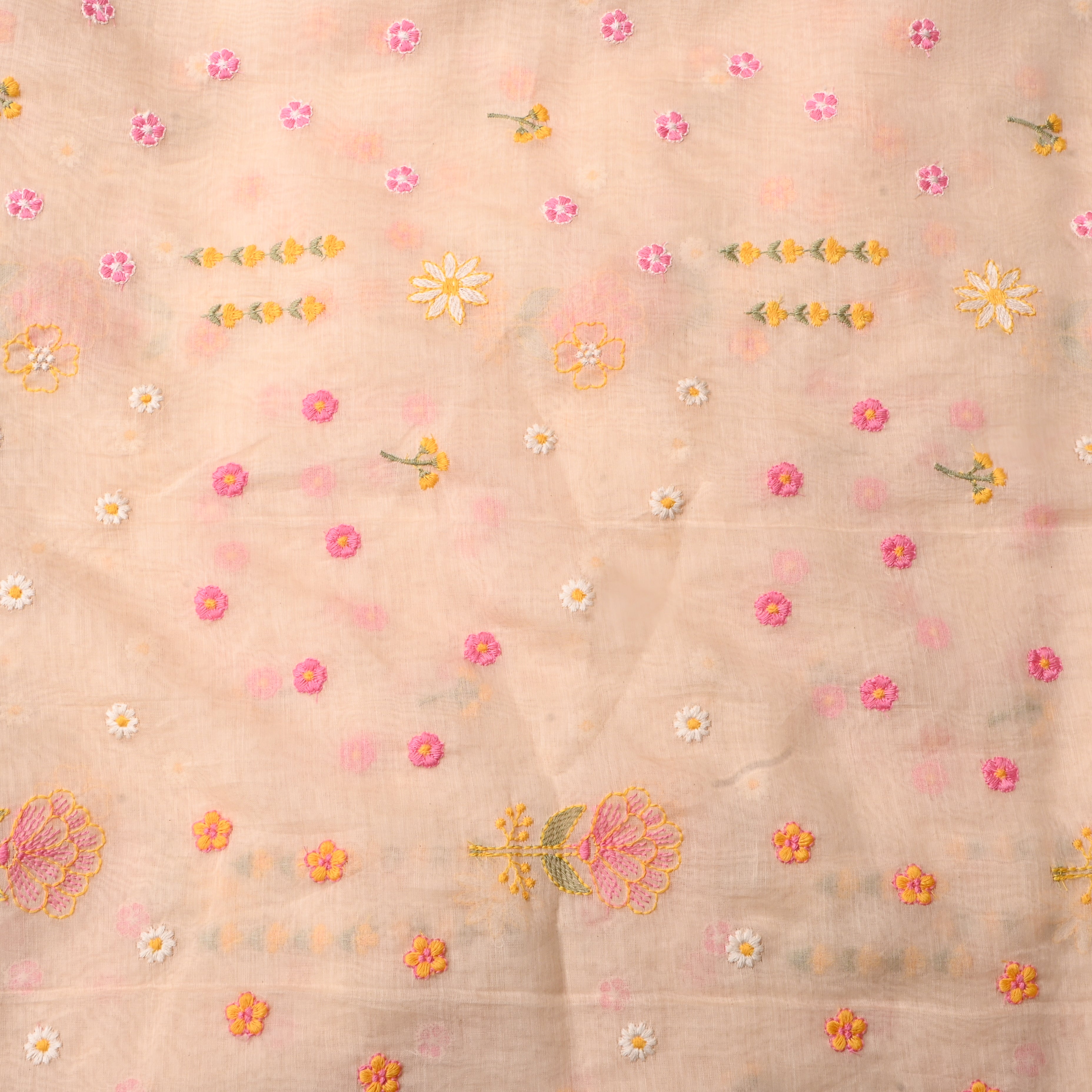 Pastel Cream Floral Chanderi Fabric