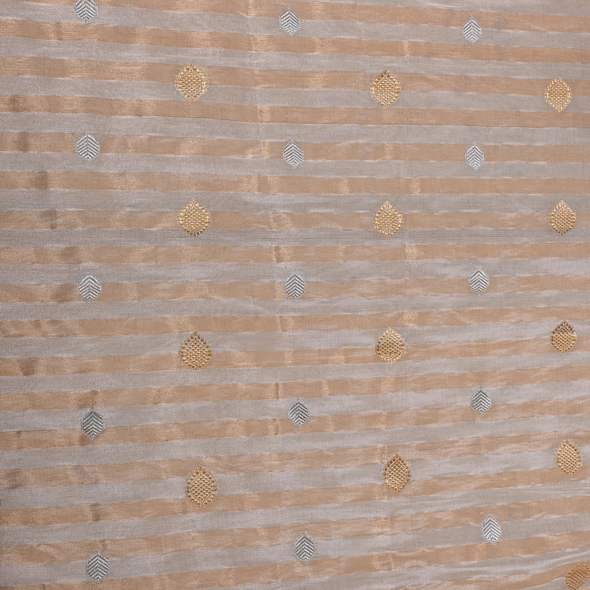 Moonstone Dual Tone Zari Striped Butti Self Weave Jamawar Tissue Fabric