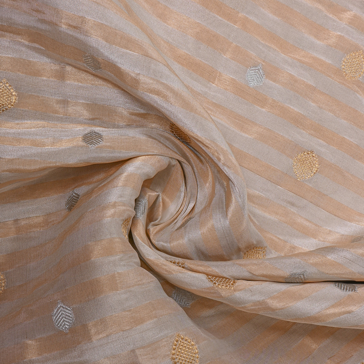 Moonstone Dual Tone Zari Striped Butti Self Weave Jamawar Tissue Fabric