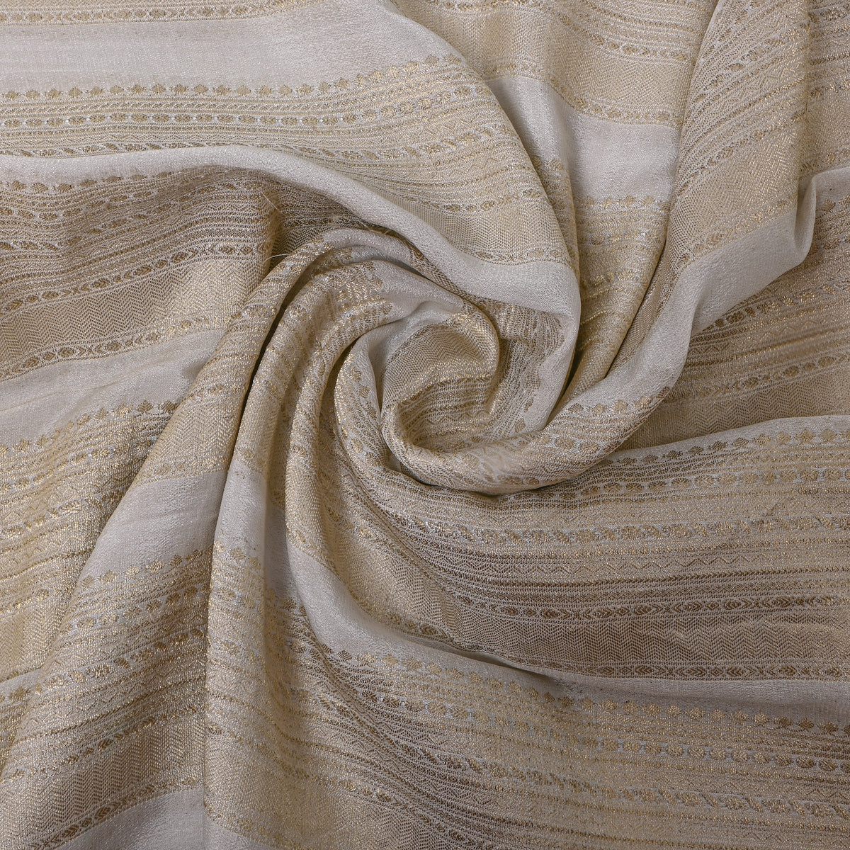 Oat Cream Gold Zari Stripe Jamawar Silk Fabric