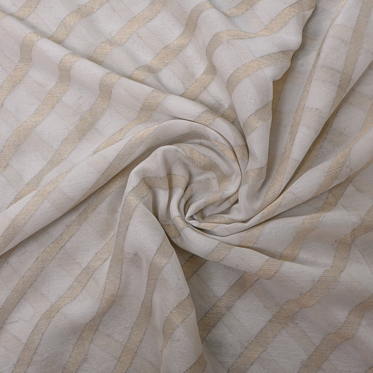 Cream Gold Zari Stripe Jamawar Silk Fabric