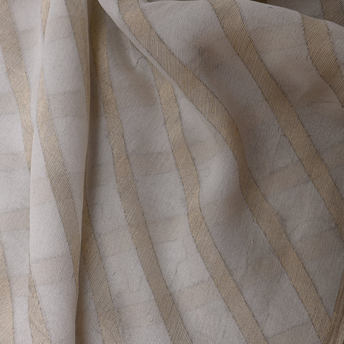 Cream Gold Zari Stripe Jamawar Silk Fabric