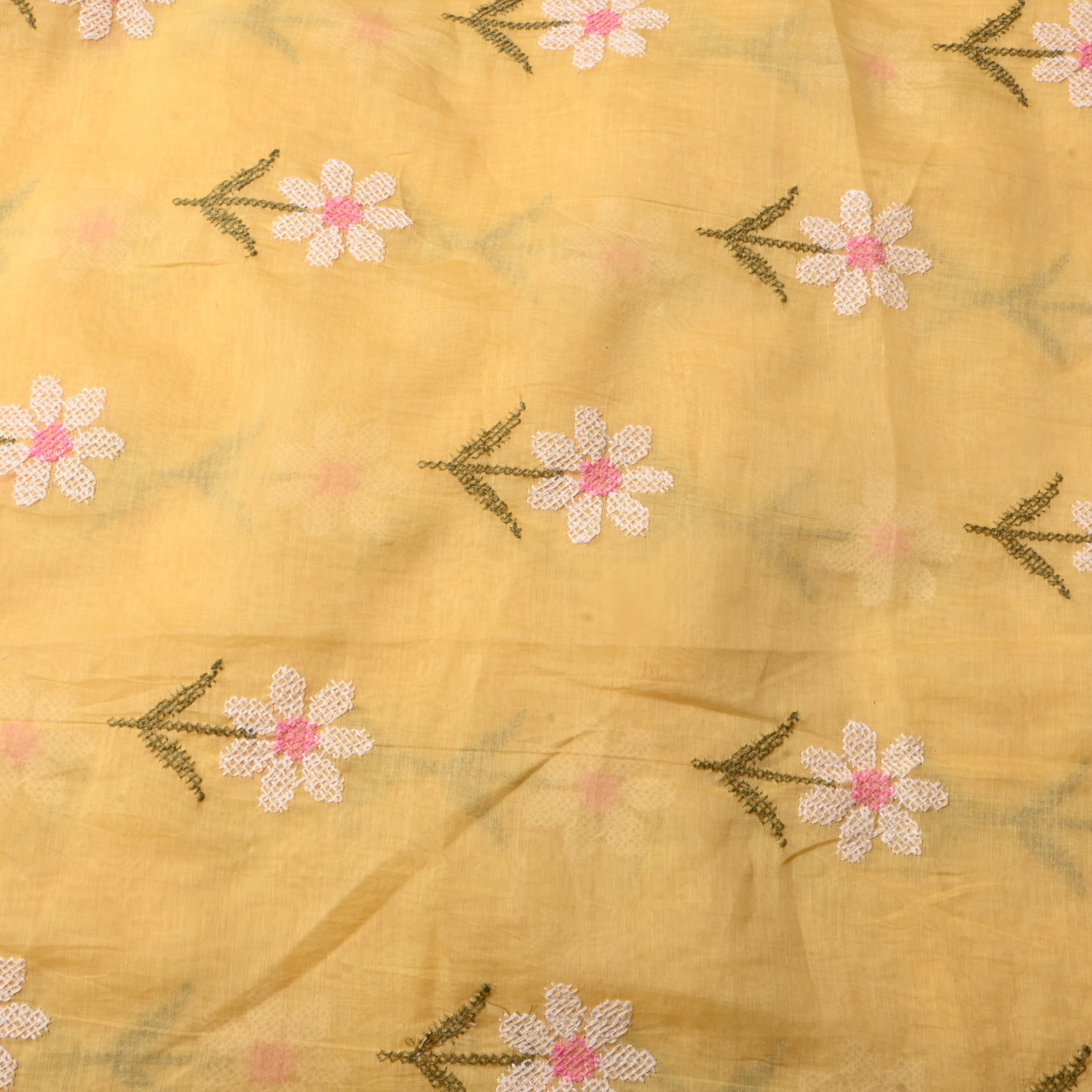 Light Lemon Yellow Floral Chanderi Fabric