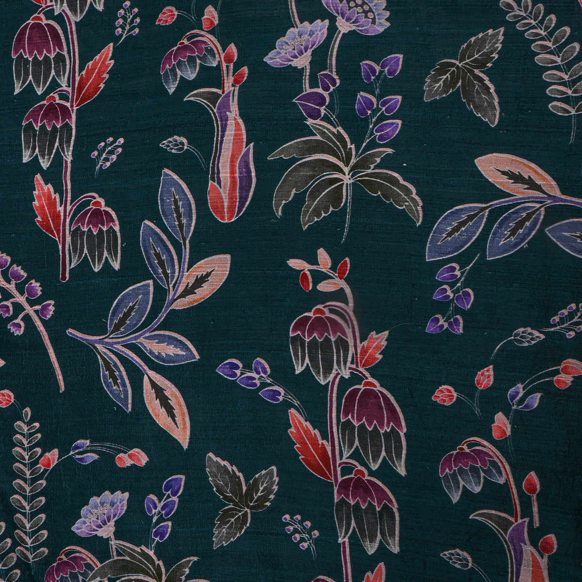 Parrot Green Floral Digital Print Raw Silk Fabric