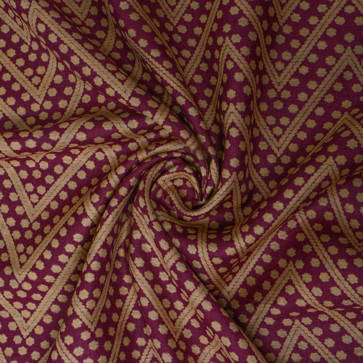 Slate Grey Cream Zig-Zag Dot Digital Print TussarFabric