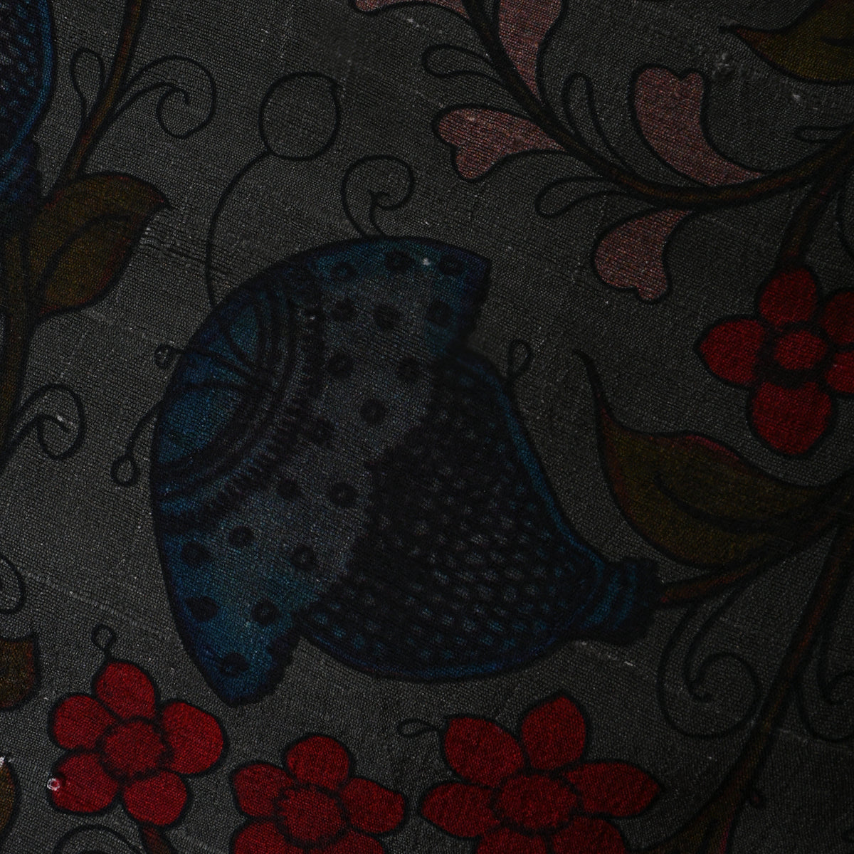 Pewter Floral Digital Print Raw Silk Fabric