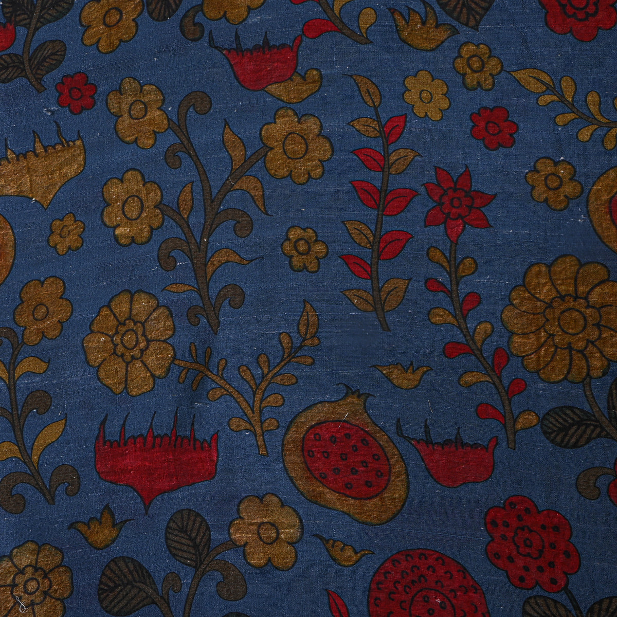 Cobalt Floral Digital Print Raw Silk Fabric