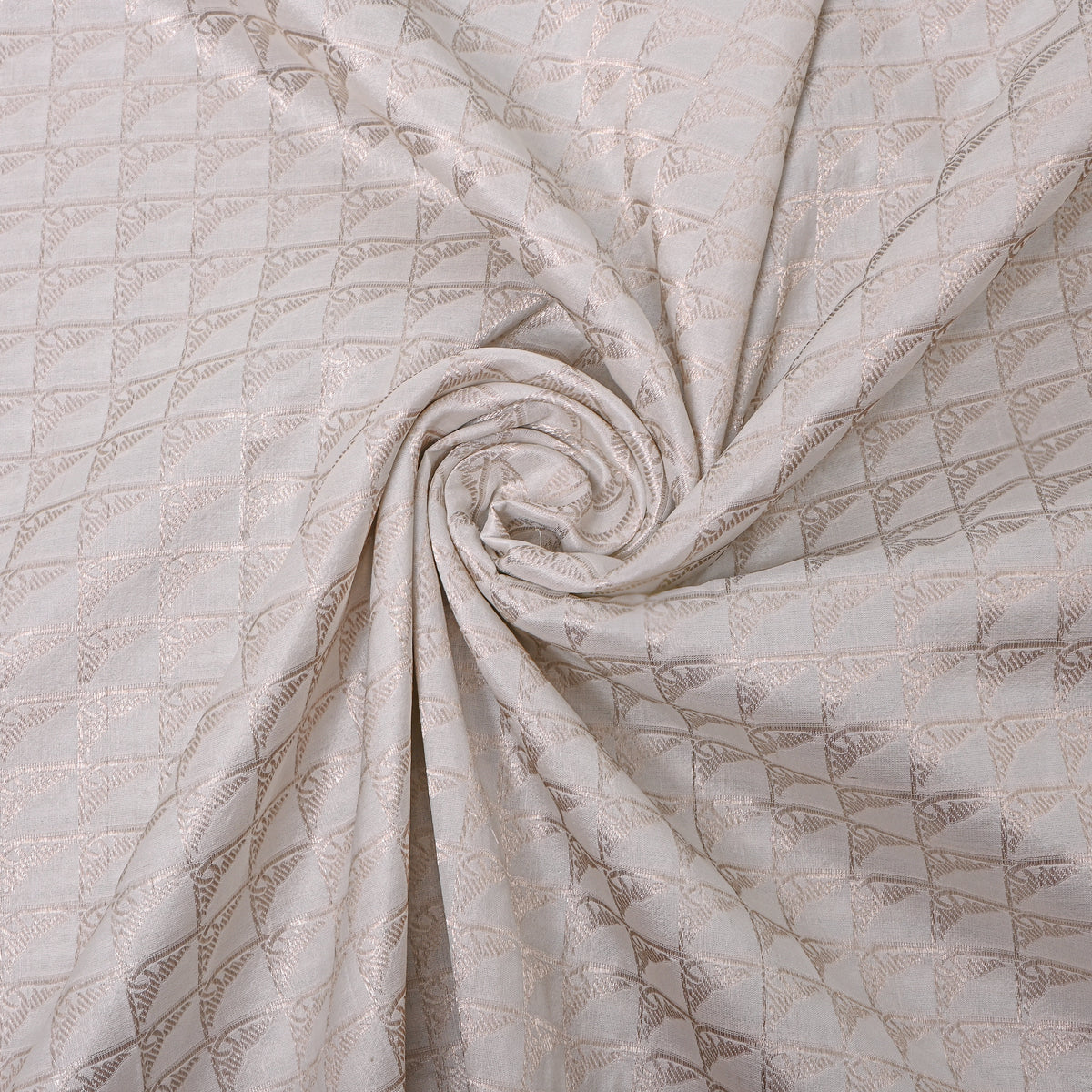 Porcelain Silver Zari Checks Self Weave Jamawar Silk Fabric