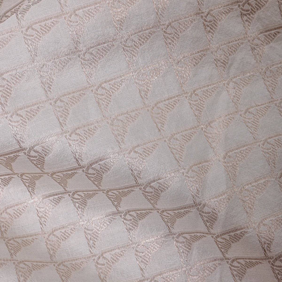 Porcelain Silver Zari Checks Self Weave Jamawar Silk Fabric