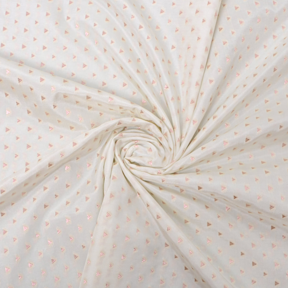 Frost White Gold Zari Triangle Butti Jamawar Silk Fabric