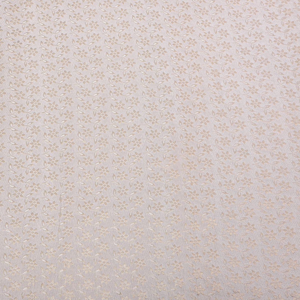 Pearl White Gold Zari Floral Butti Jamawar Silk Fabric