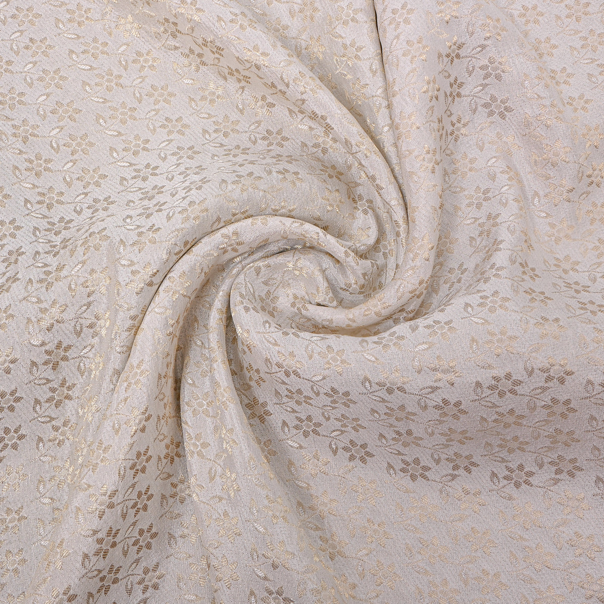 Pearl White Gold Zari Floral Butti Jamawar Silk Fabric