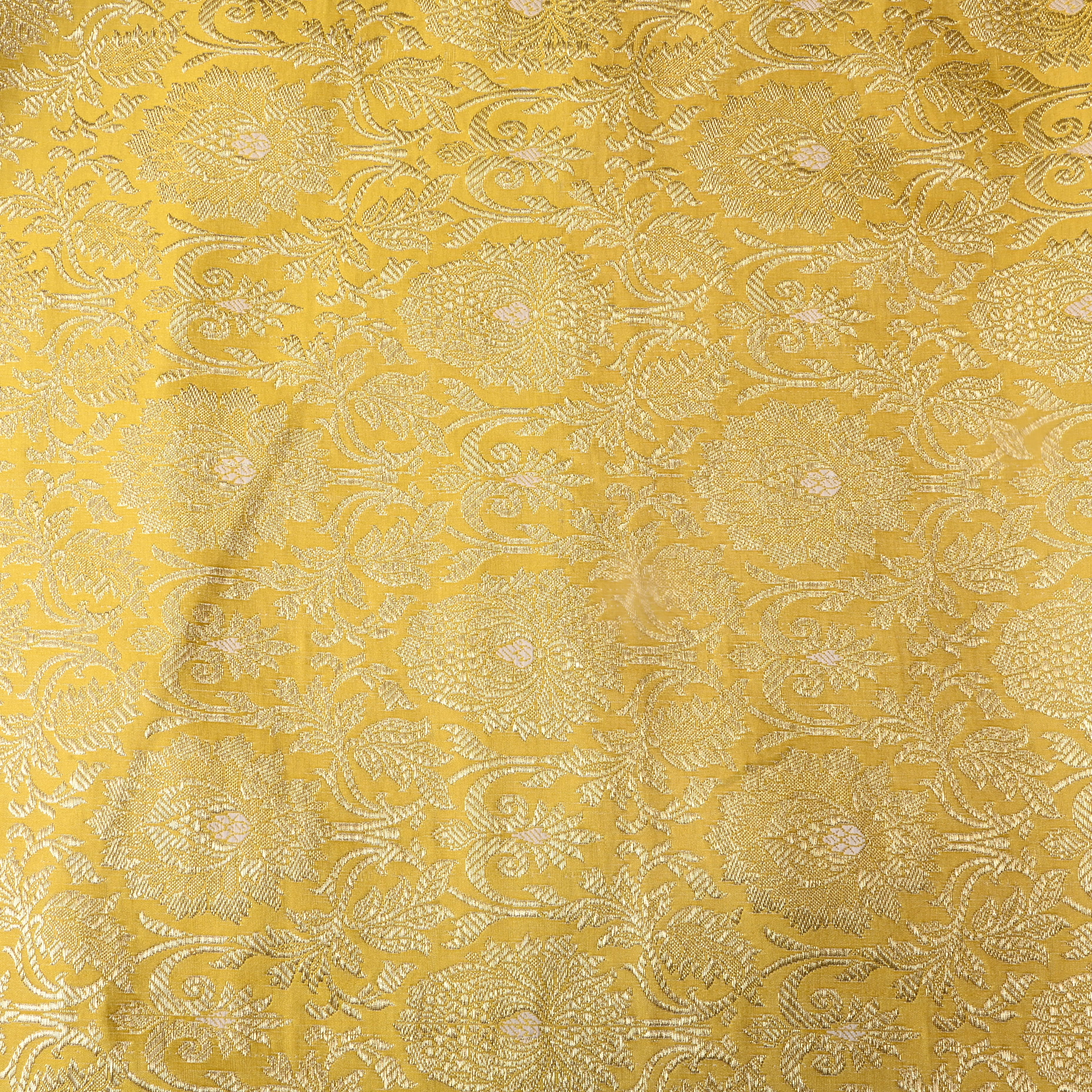 Royal Yellow Floral Jamawar Satin Fabric