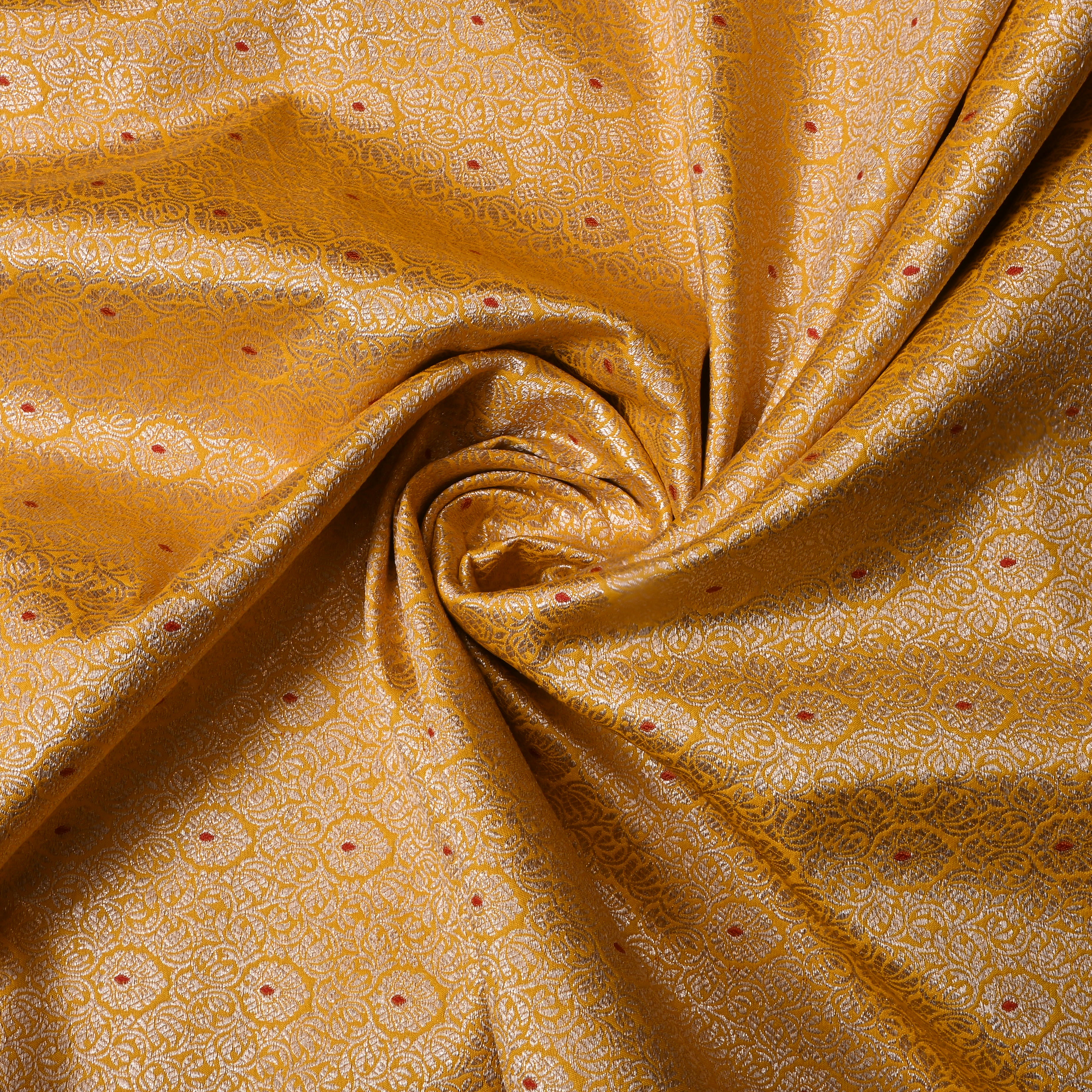 Golden Yellow Floral Jamawar Silk Fabric