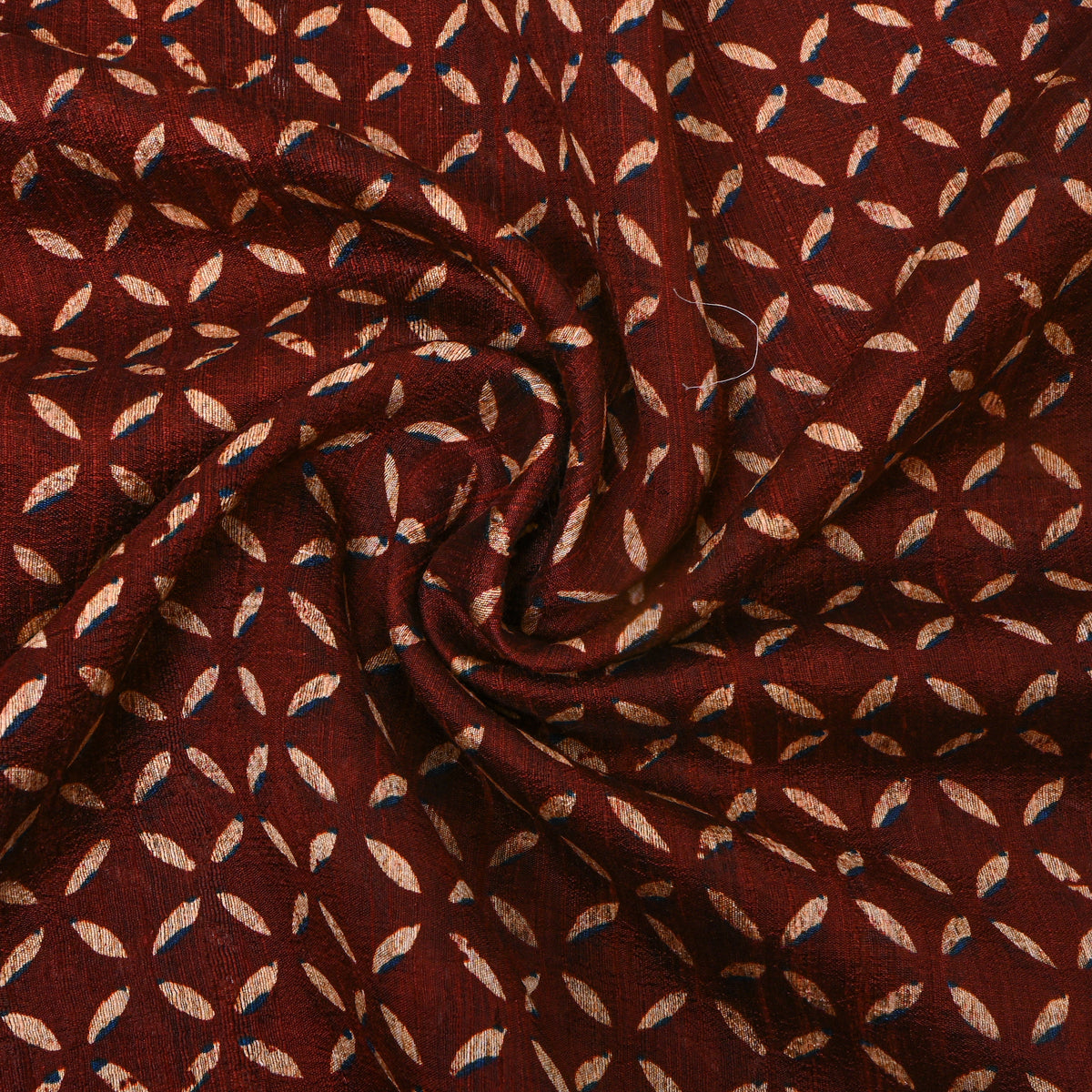 Mahogany Petal Geometric Print RawSilk Fabric