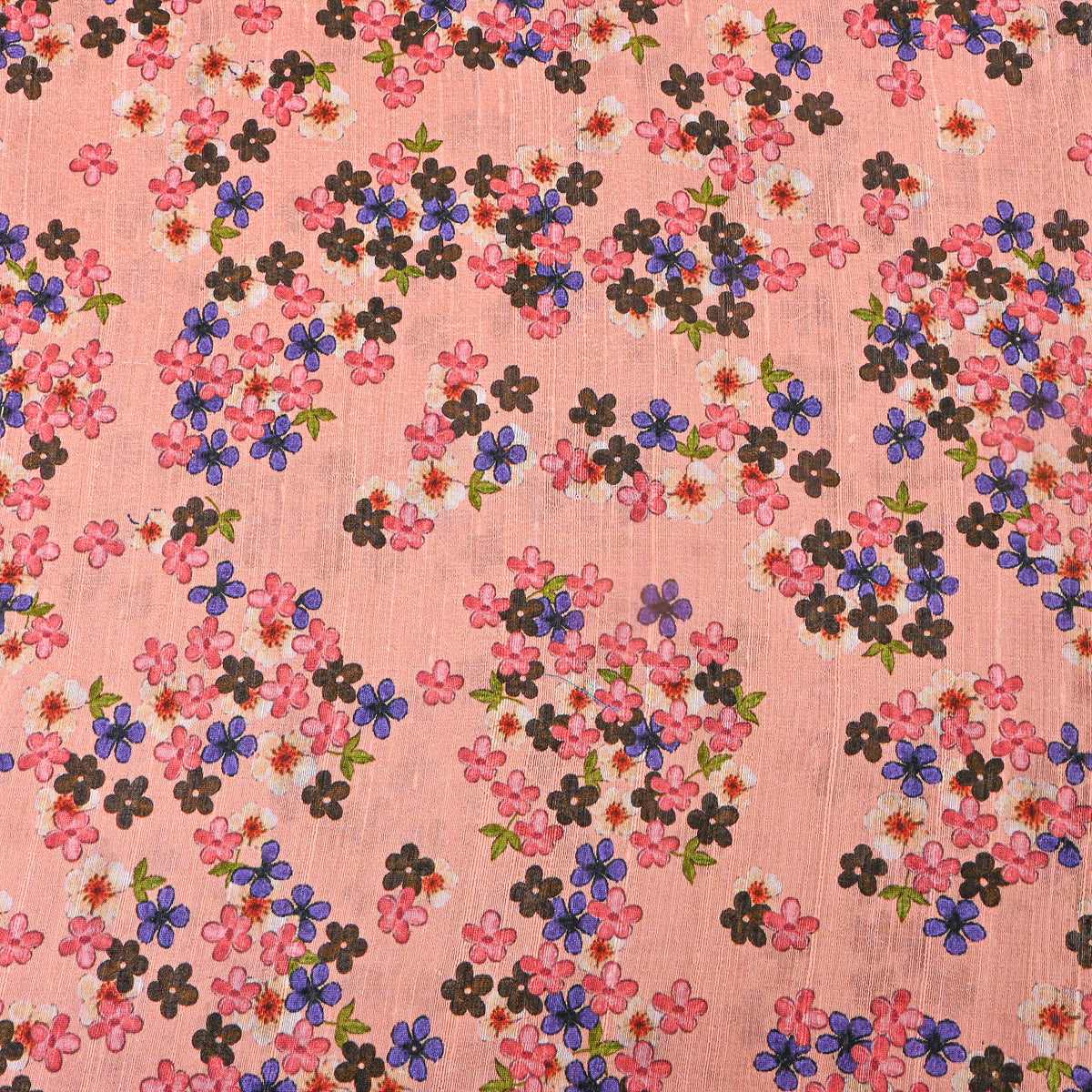 Salmon Pink Blossom Cluster Print Silk Fabric