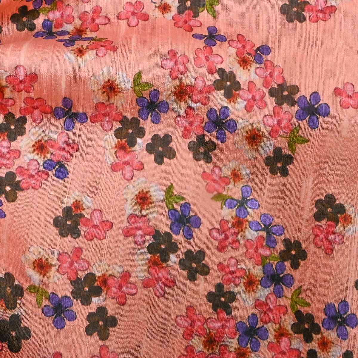 Salmon Pink Blossom Cluster Print Silk Fabric