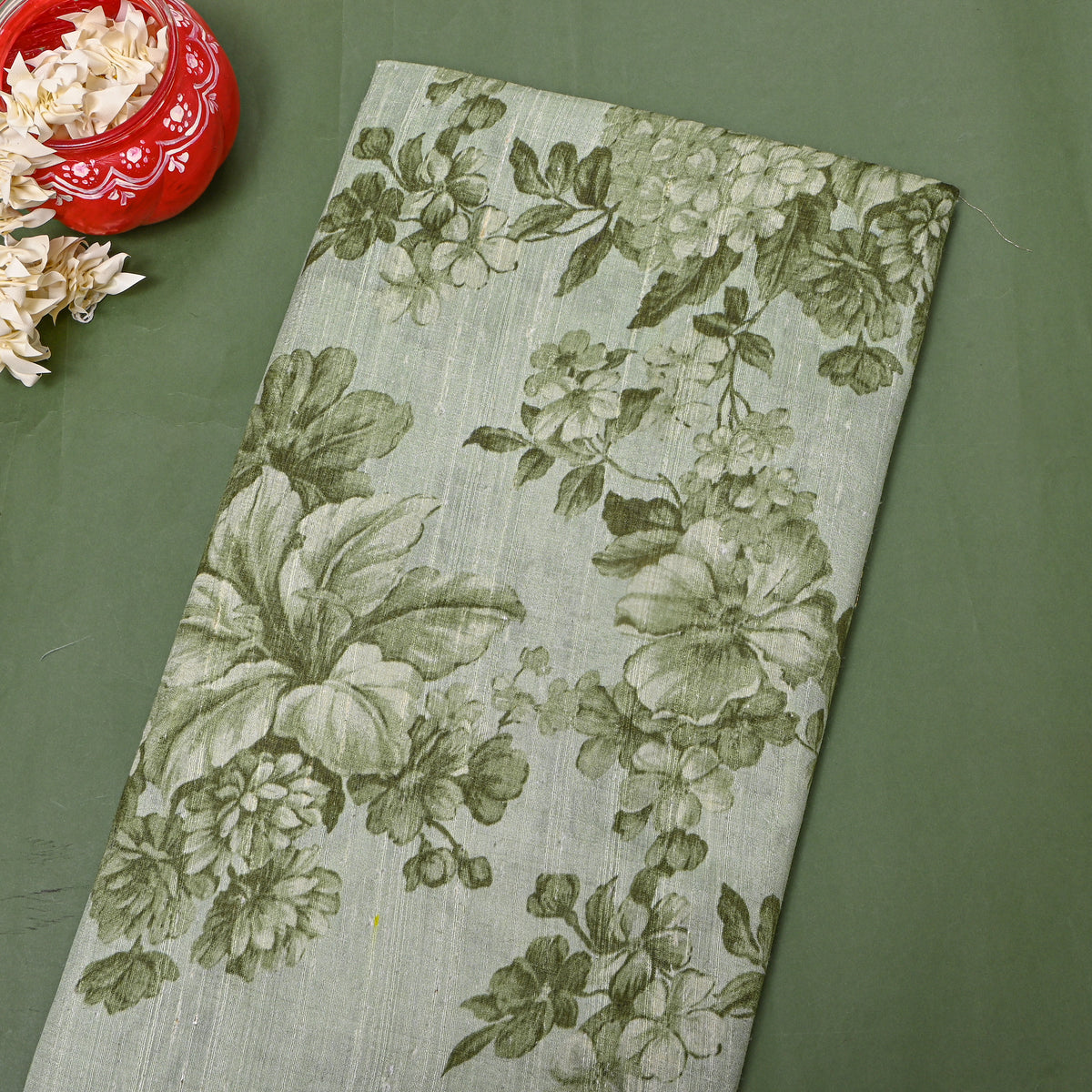 Pistachio Green Tonal Floral Digital Print Tussar Silk Fabric